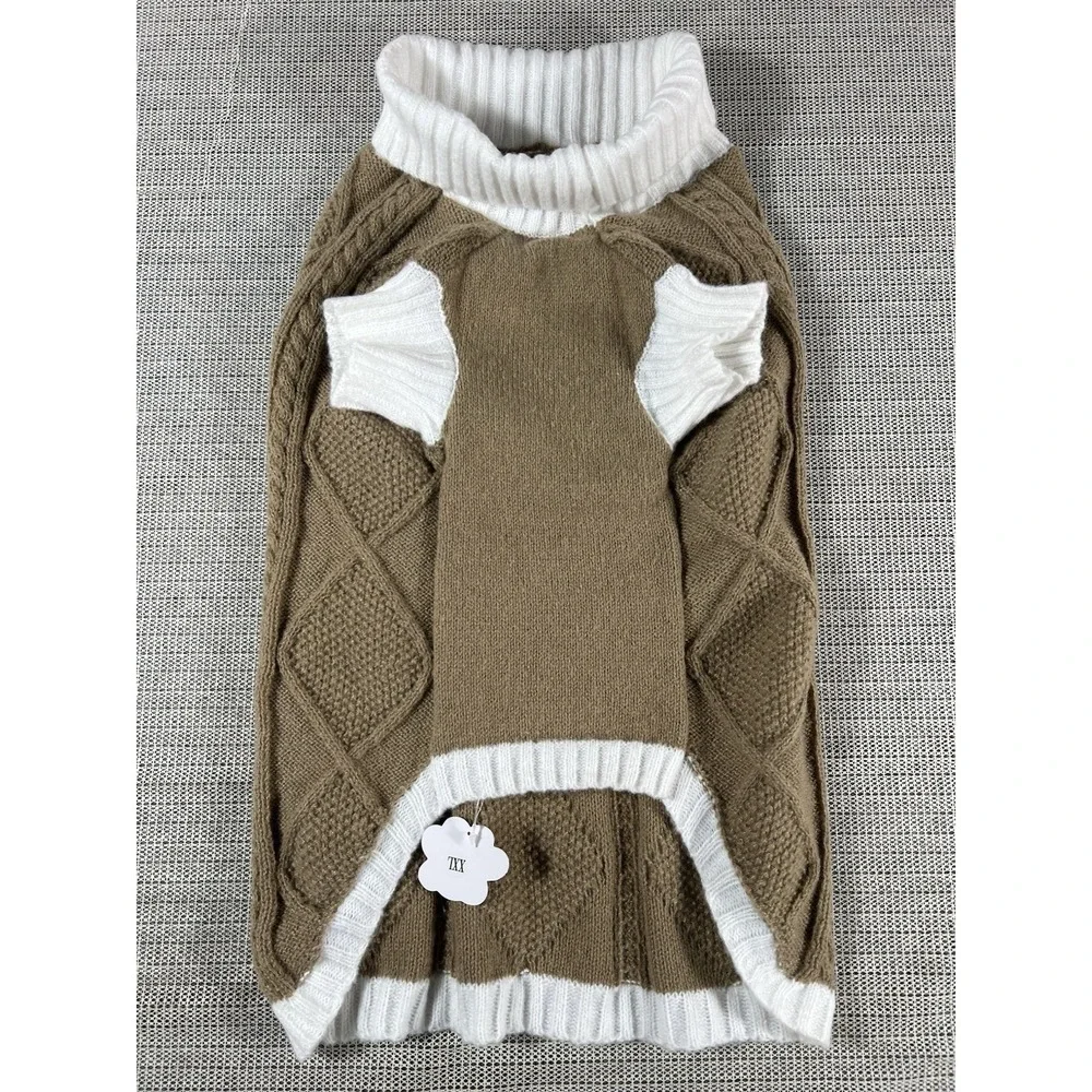Lorehelina Dog Cable Knit Sweater XXL Brown White Warm Pet Apparel